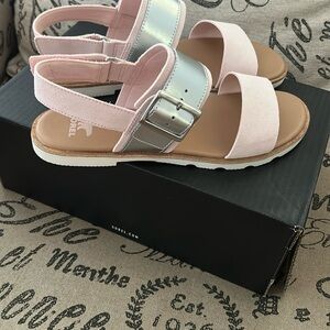 Sorel Pink and White Slingback Sandals